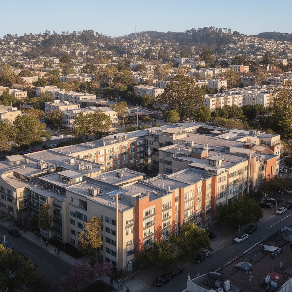 AI-generated illustration of Unit 1 residence halls (UC Berkeley)