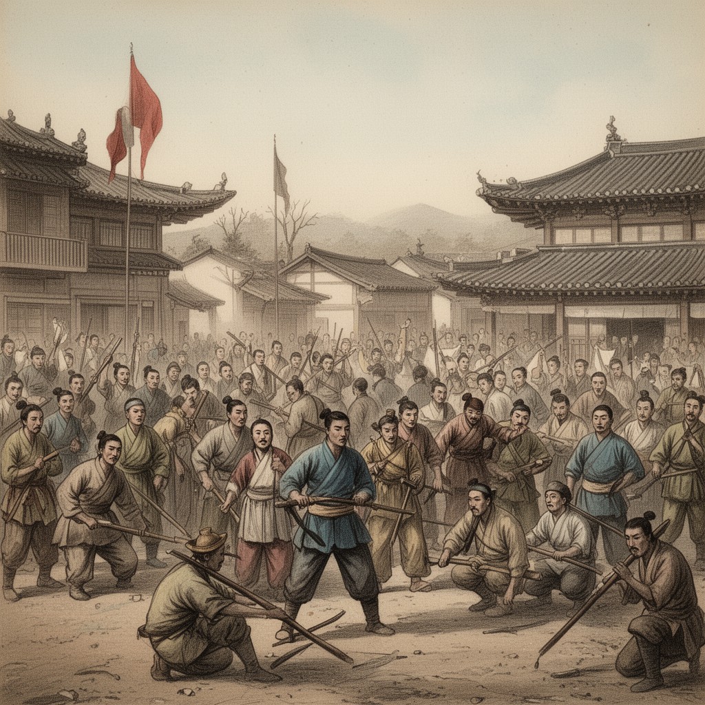 AI-generated illustration of Donghak Peasant Rebellion in Korea