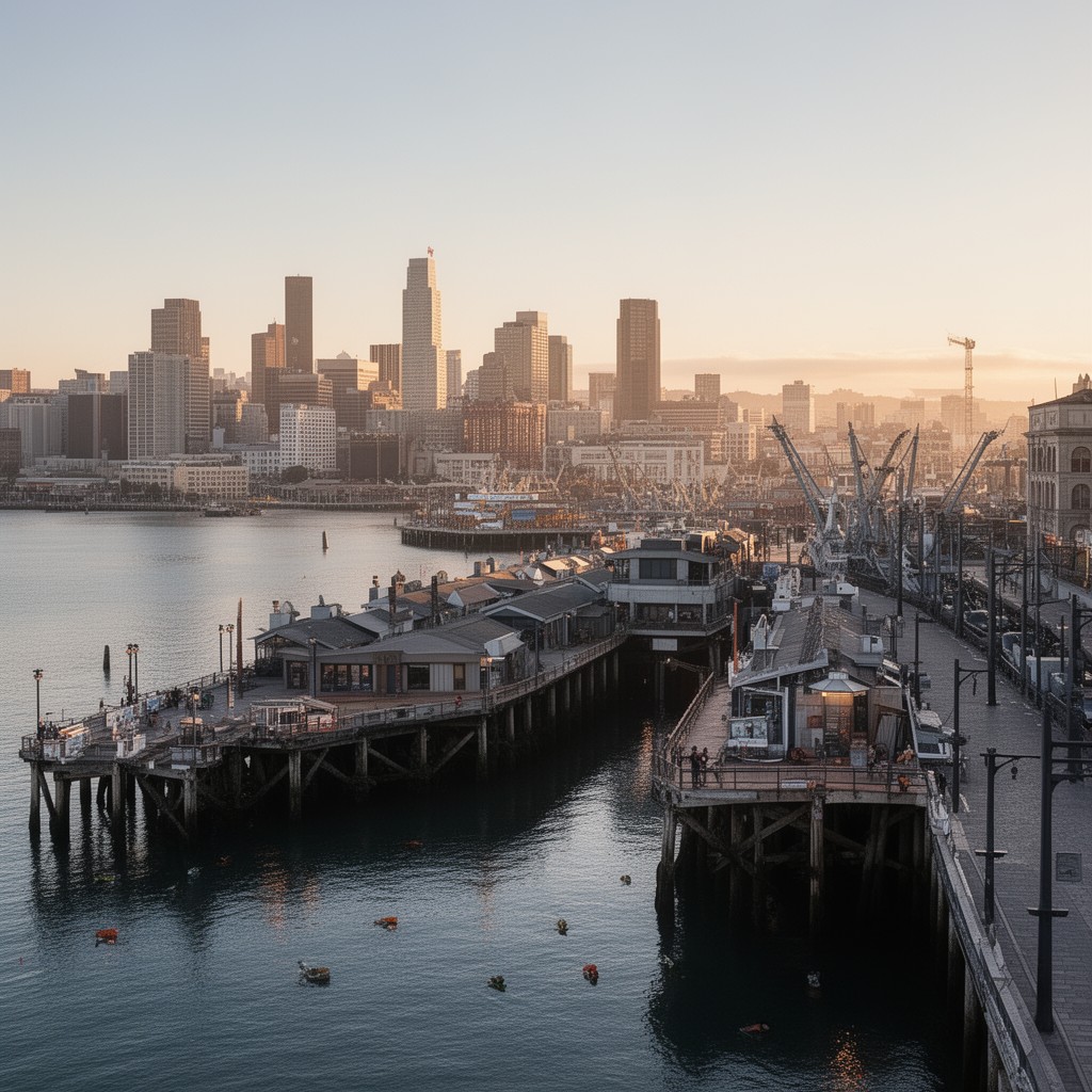 AI-generated illustration of Embarcadero waterfront