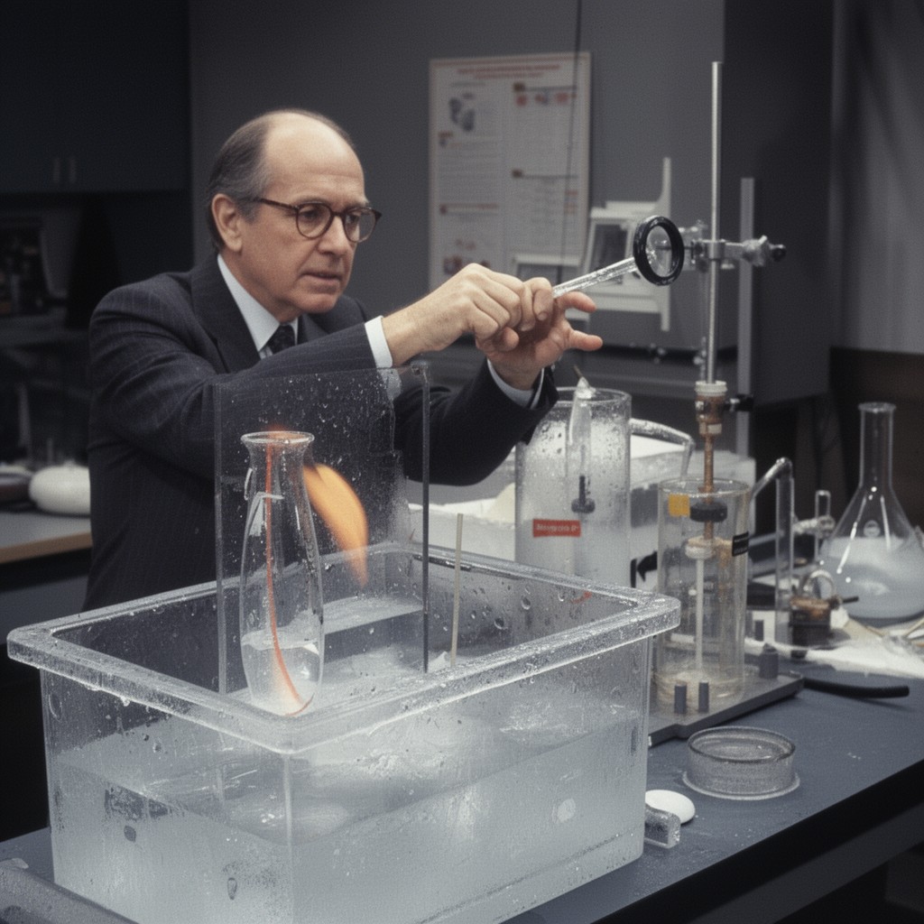 AI-generated illustration of Feynman O-ring ice water demonstration