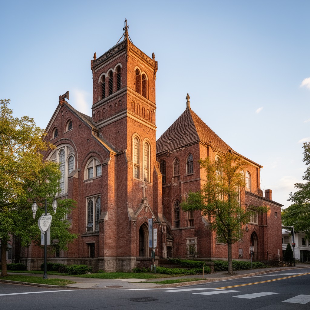 AI-generated illustration of Old First Presbyterian Church (Huntington, New York)