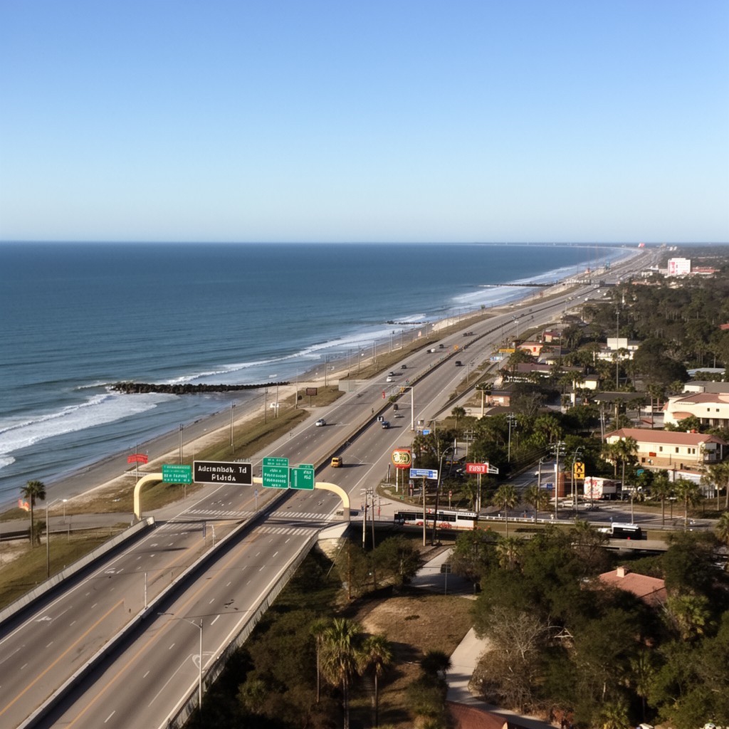 AI-generated illustration of Alabama–Florida state line near Pensacola