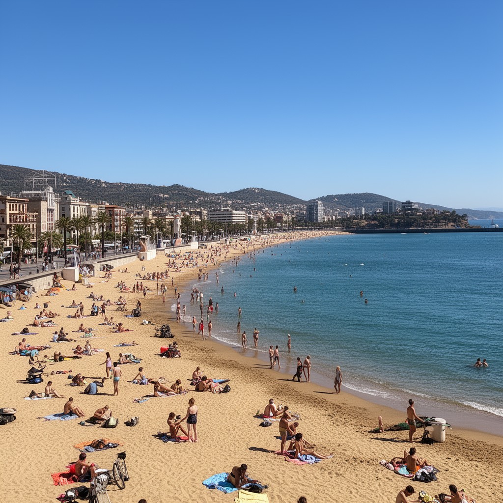 AI-generated illustration of Barceloneta Beach