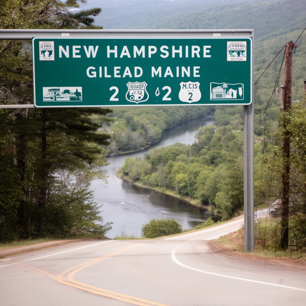AI-generated illustration of New Hampshire state line at Gilead, Maine