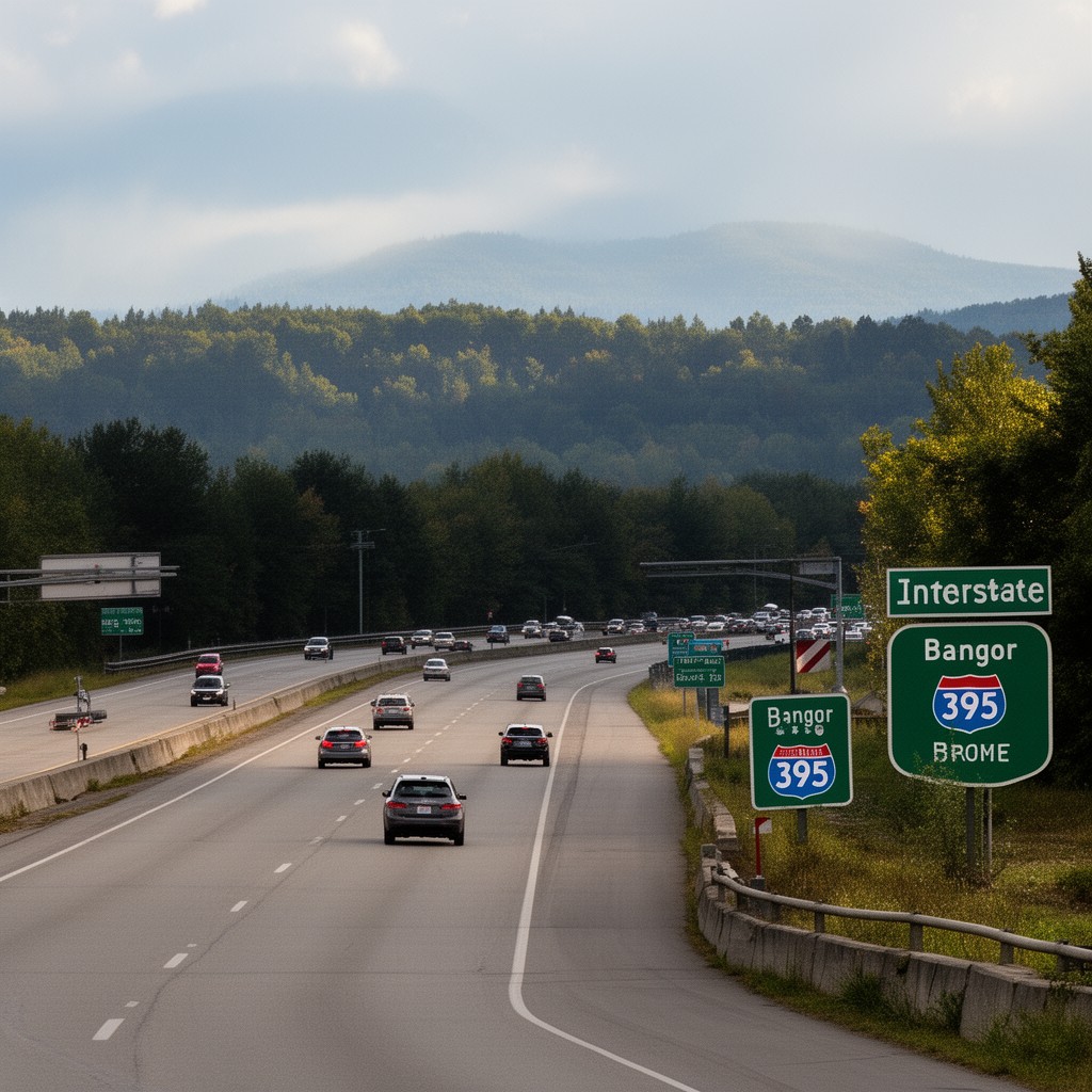 AI-generated illustration of Interstate 395 in Bangor, Maine