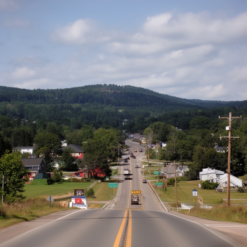 AI-generated illustration of Maine State Route 26 in Bethel, Maine