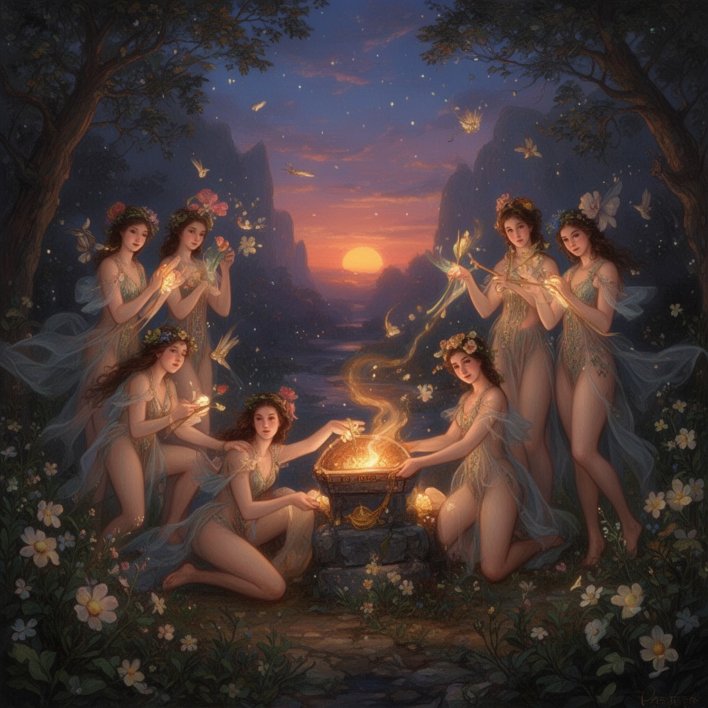 AI-generated illustration of Nymphs of evening