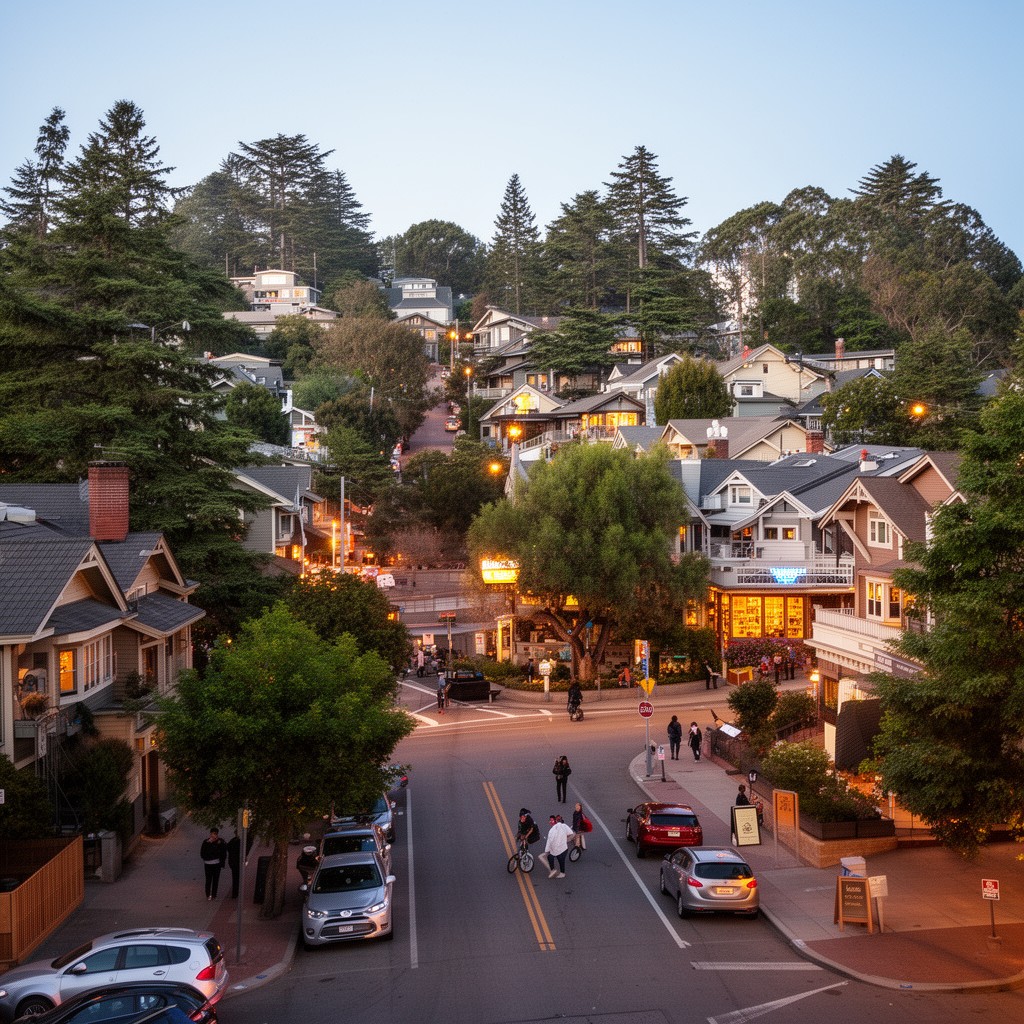 AI-generated illustration of Elmwood neighborhood of Berkeley