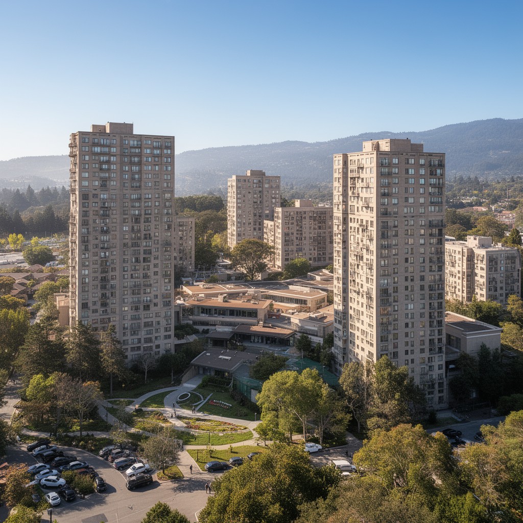AI-generated illustration of Unit 3 residence halls (UC Berkeley)