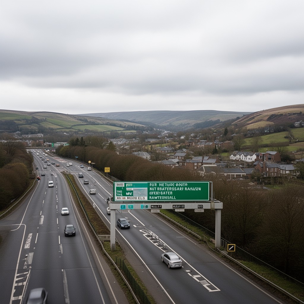 AI-generated illustration of M66 motorway (nearby terminus)