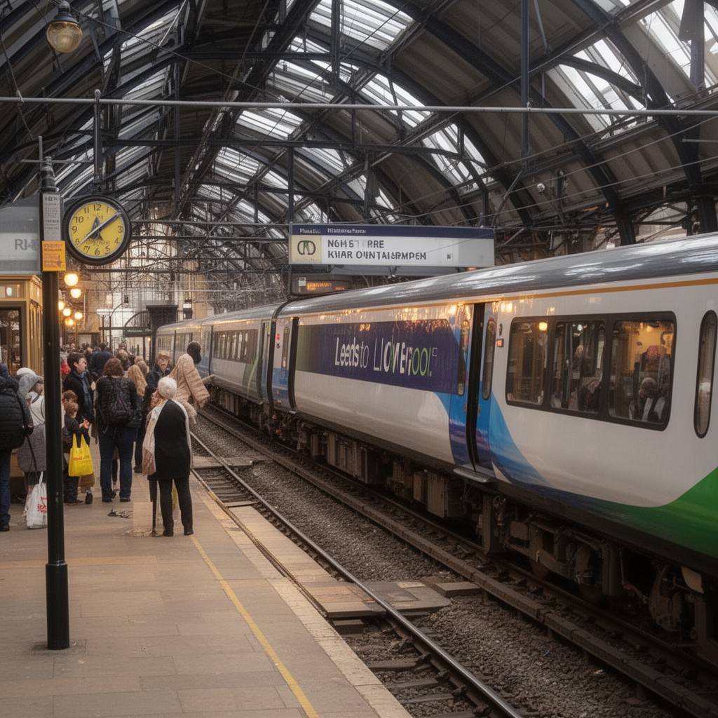 AI-generated illustration of Leeds to Liverpool Lime Street service