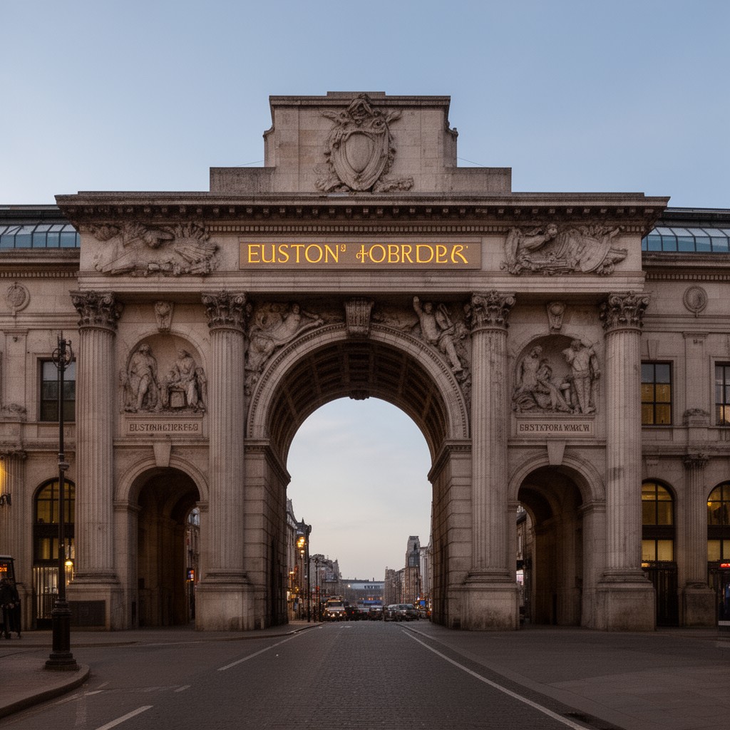 AI-generated illustration of Euston Arch