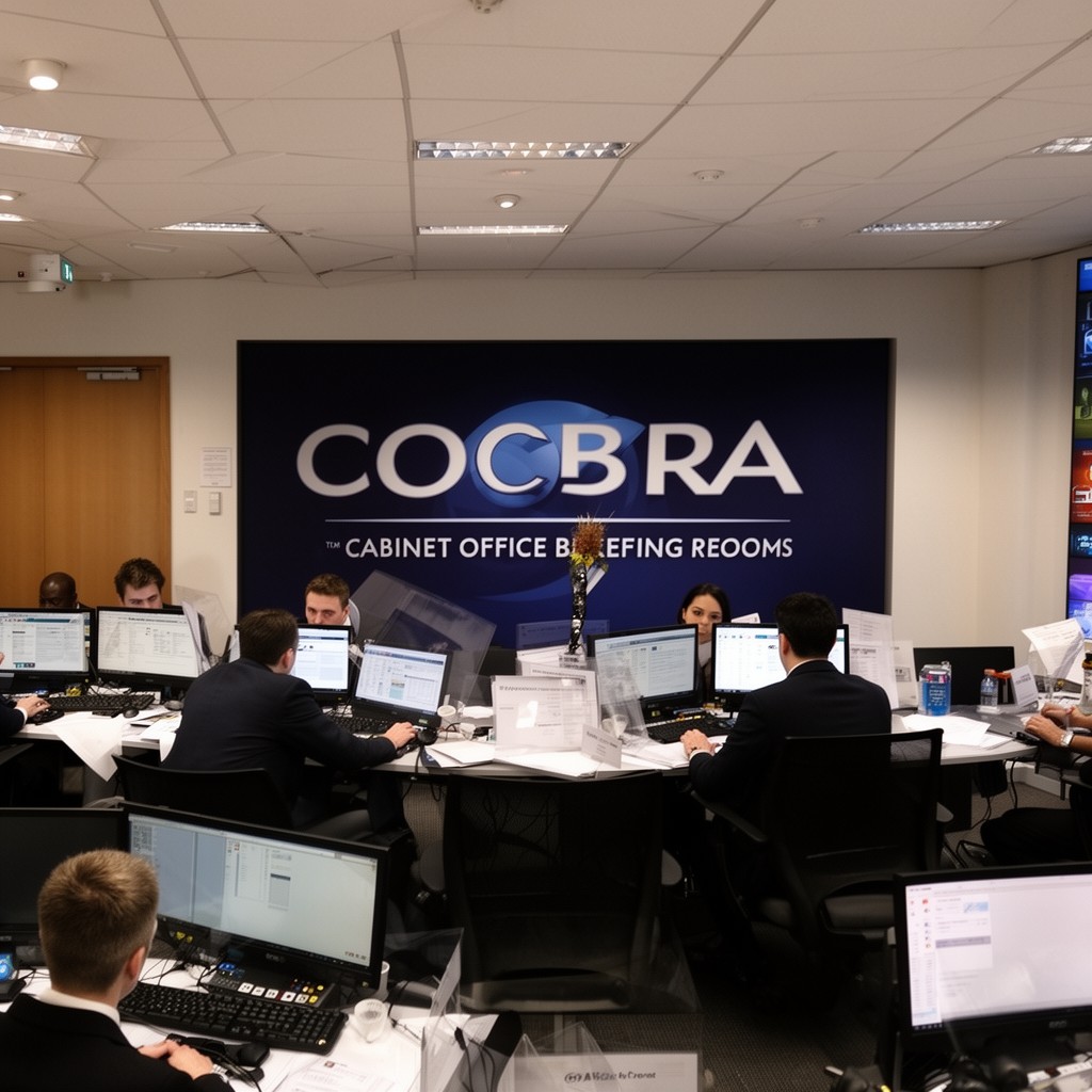 AI-generated illustration of COBRA (Cabinet Office Briefing Rooms)