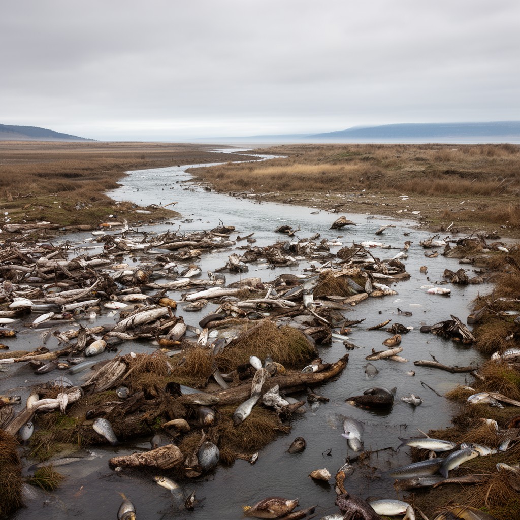 AI-generated illustration of Klamath River estuary