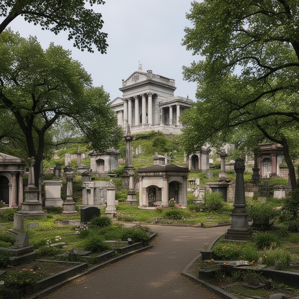 AI-generated illustration of Woodlawn Cemetery, Bronx, New York City