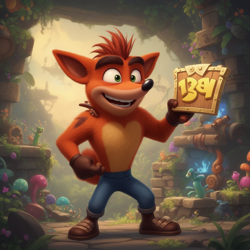 AI-generated illustration of Crash Bandicoot