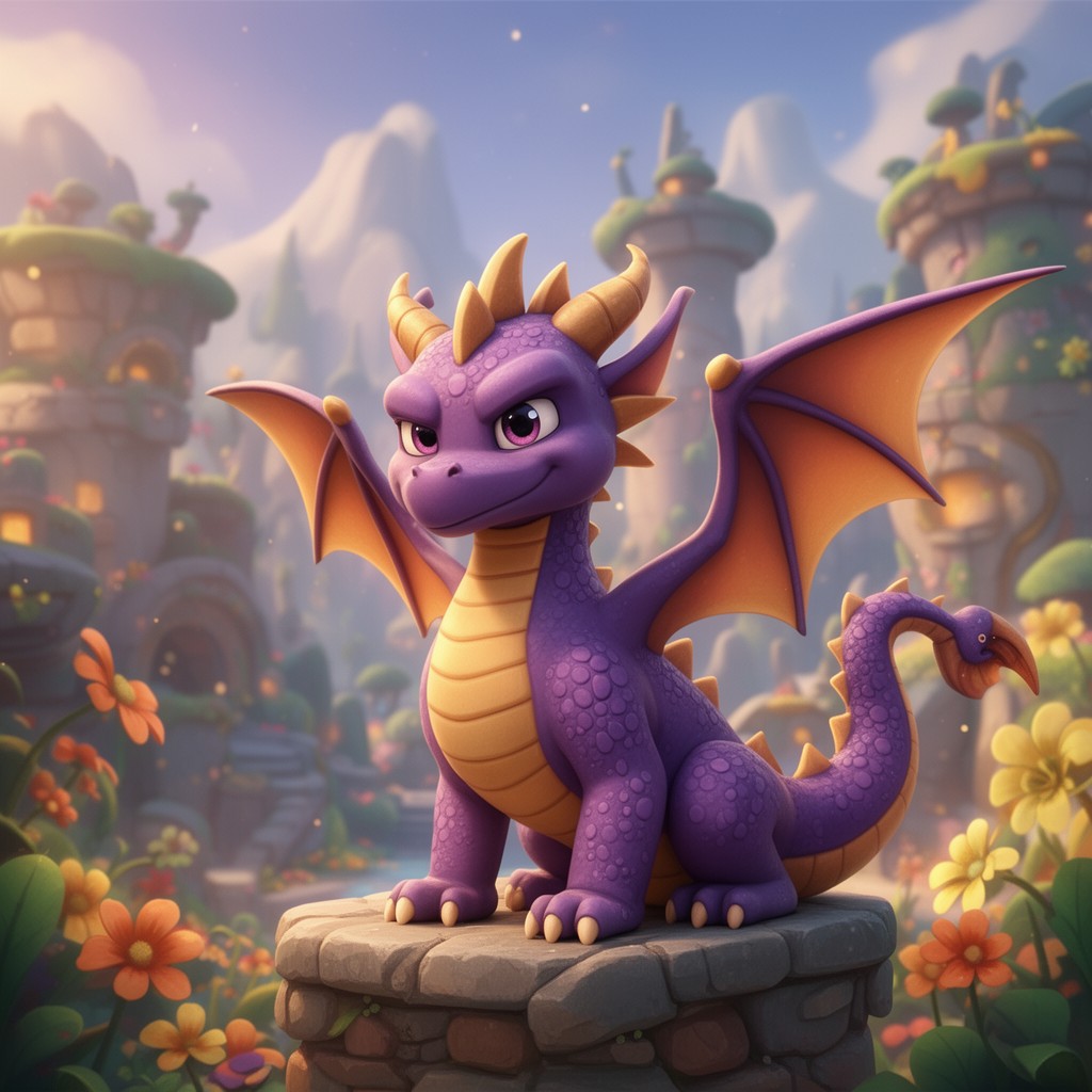 AI-generated illustration of Spyro the Dragon