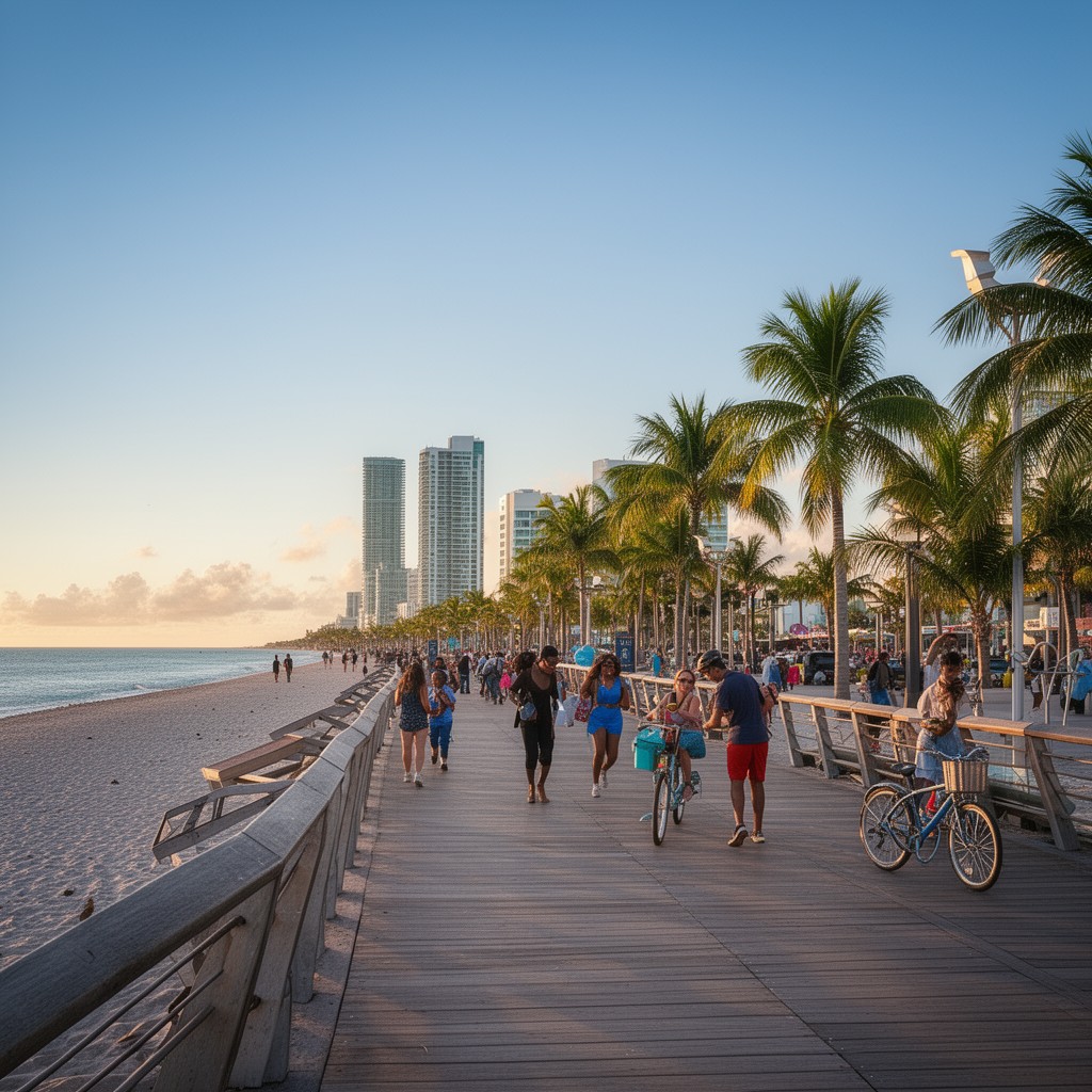 AI-generated illustration of Miami Beach Boardwalk