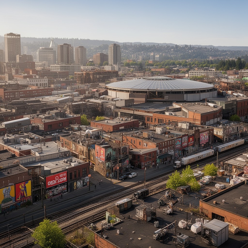 AI-generated illustration of Seattle industrial district (SoDo)