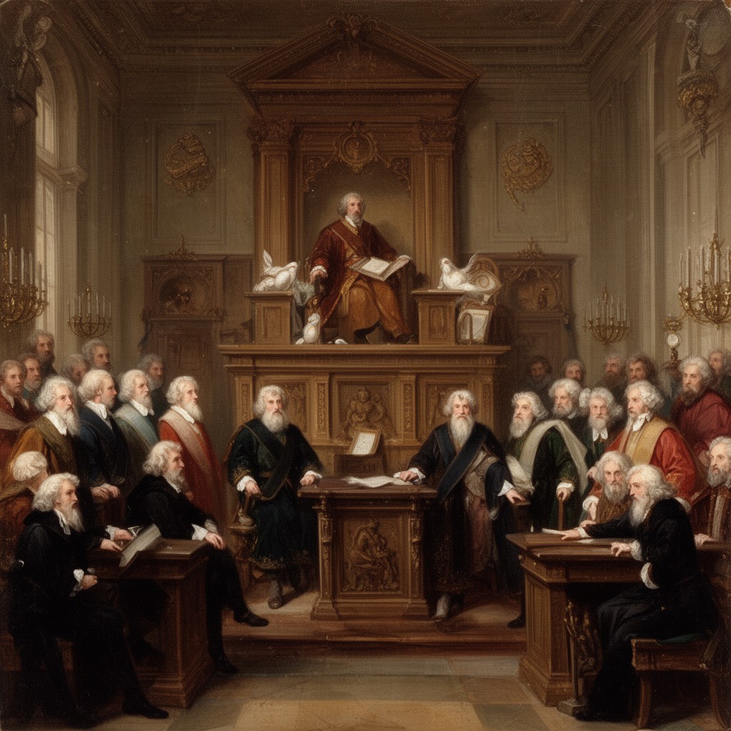 AI-generated illustration of trial of the Seven Bishops (1688)