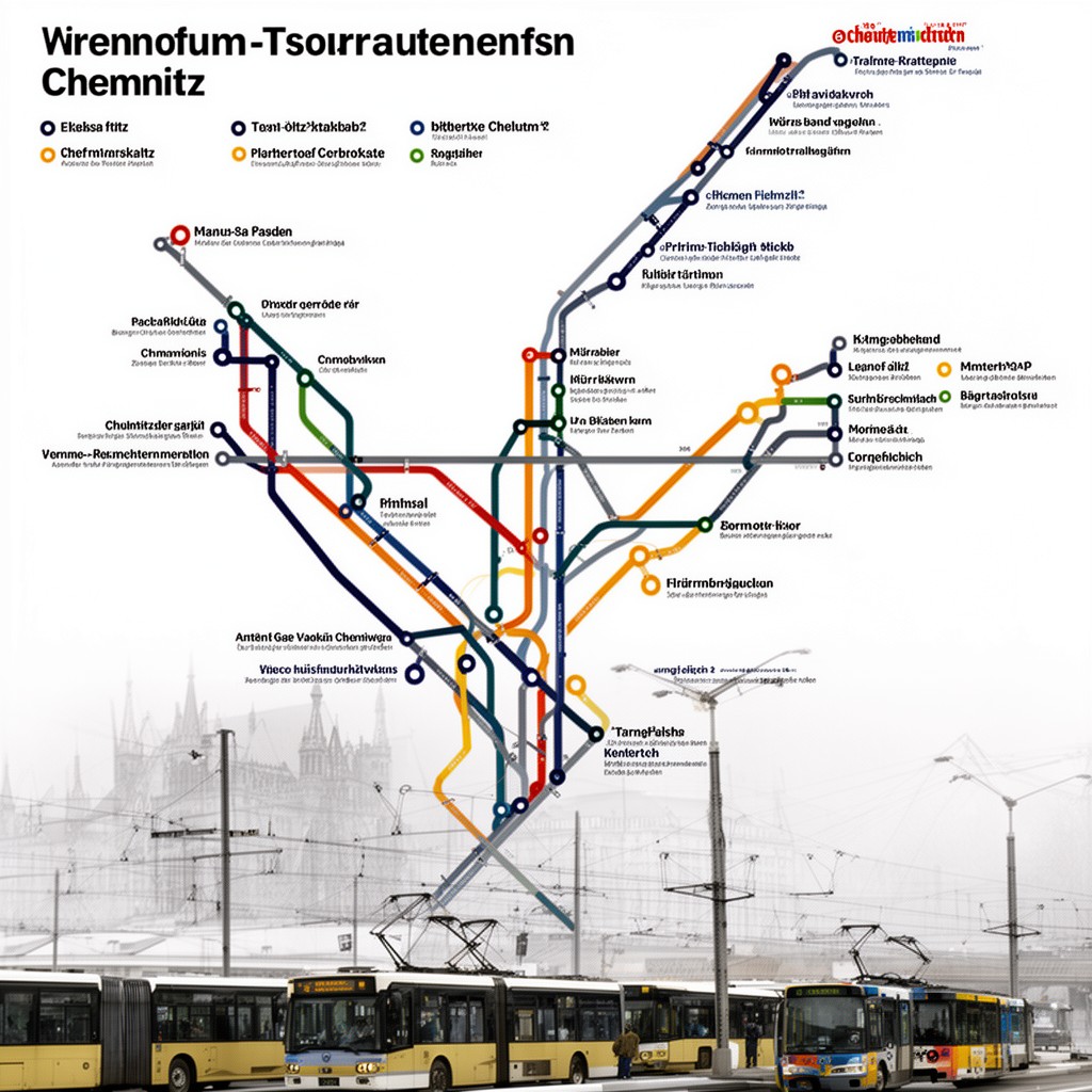 AI-generated illustration of Chemnitz public transport network