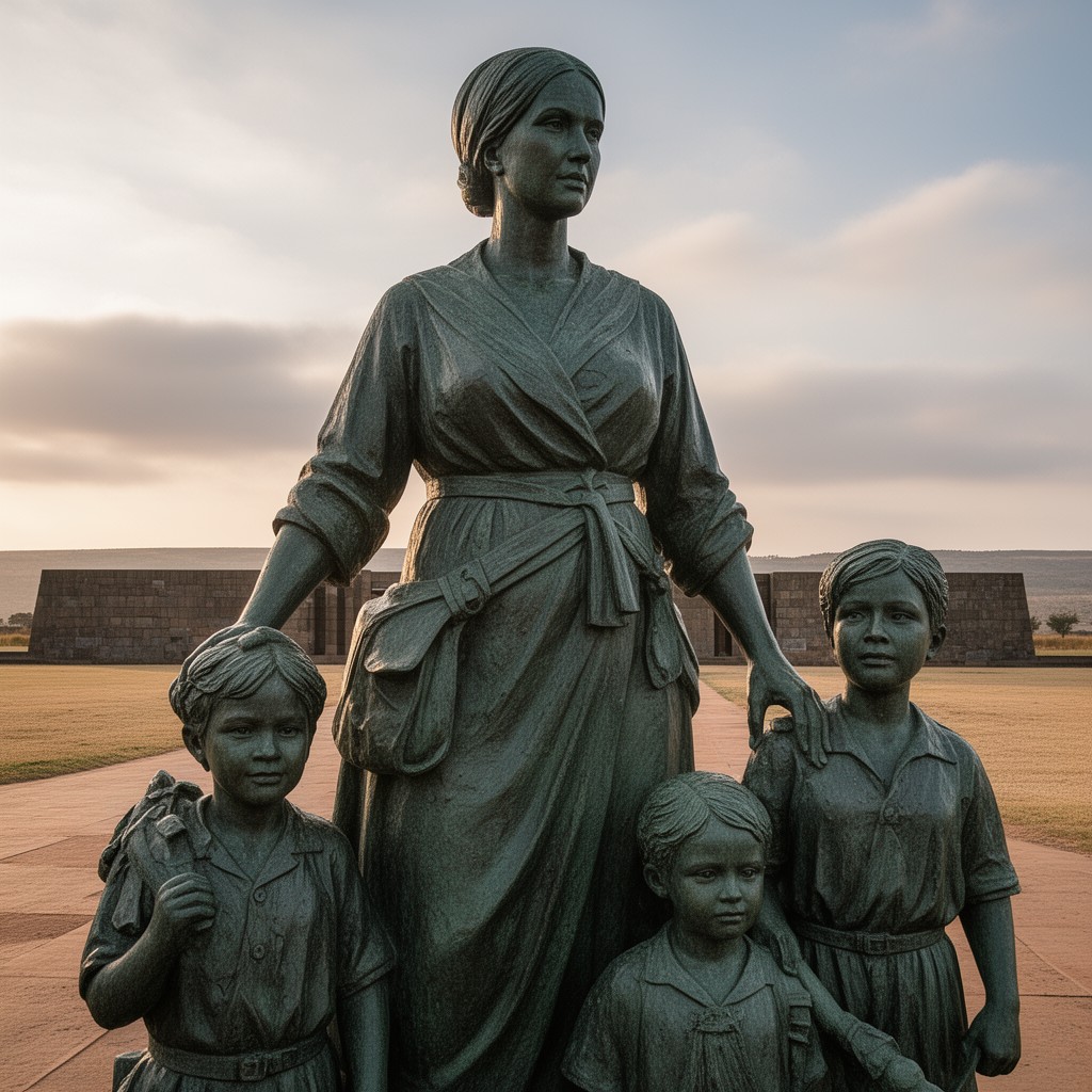 AI-generated illustration of Voortrekker woman with children