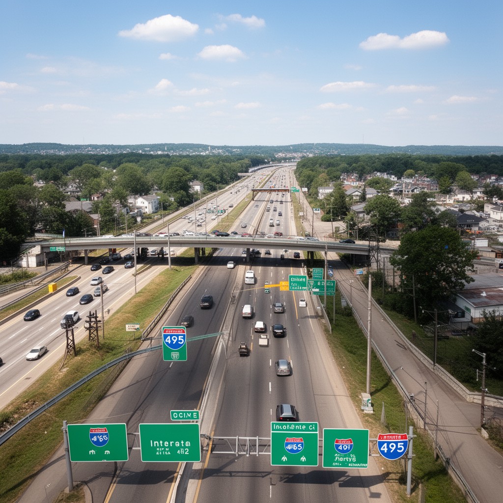 AI-generated illustration of Interstate 495 (via nearby interchanges)