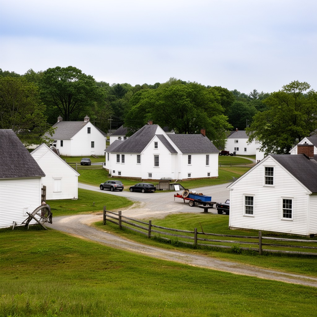 AI-generated illustration of Shirley Shaker Village