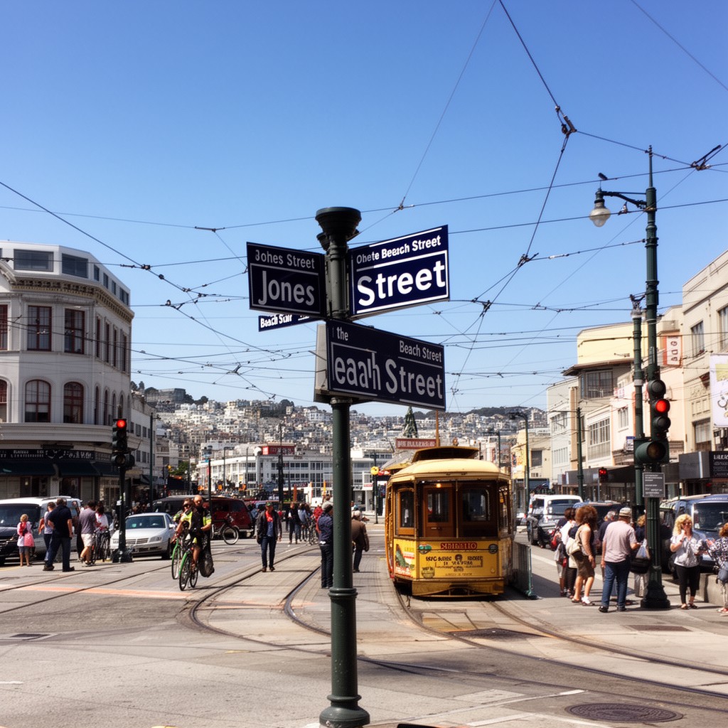AI-generated illustration of Jones Street and Beach Street