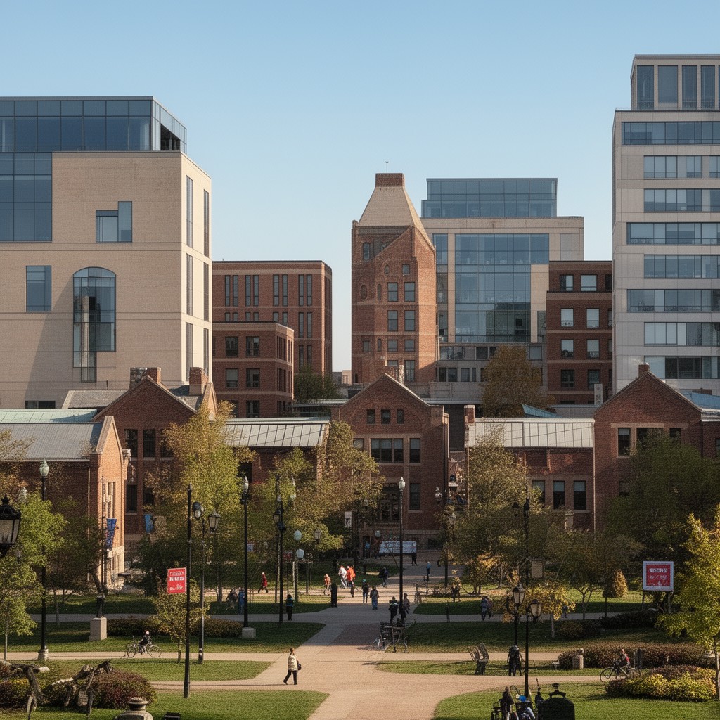 AI-generated illustration of Cornell University College of Architecture, Art, and Planning buildings