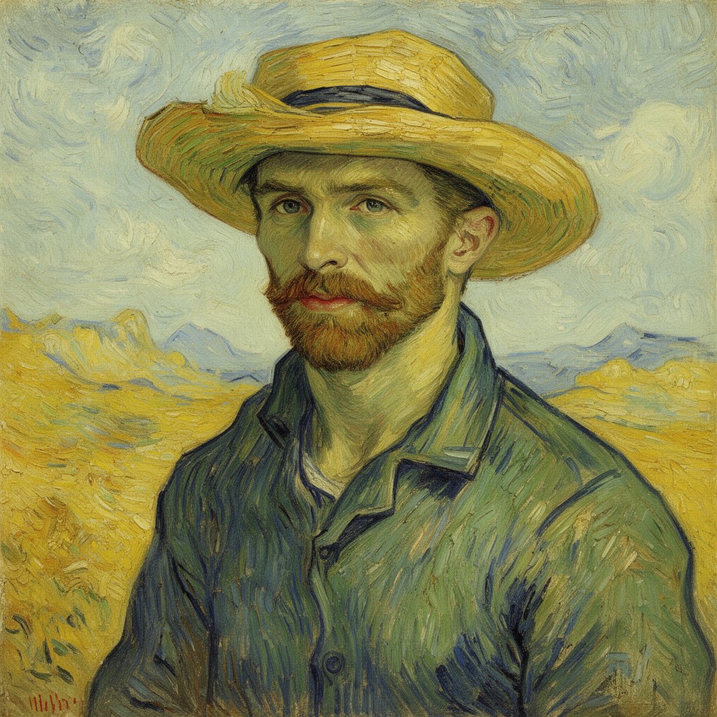 AI-generated illustration of Autoportrait au chapeau de paille