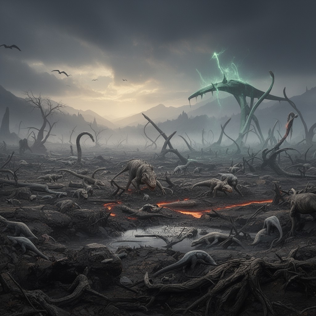 AI-generated illustration of Permian–Triassic mass extinction