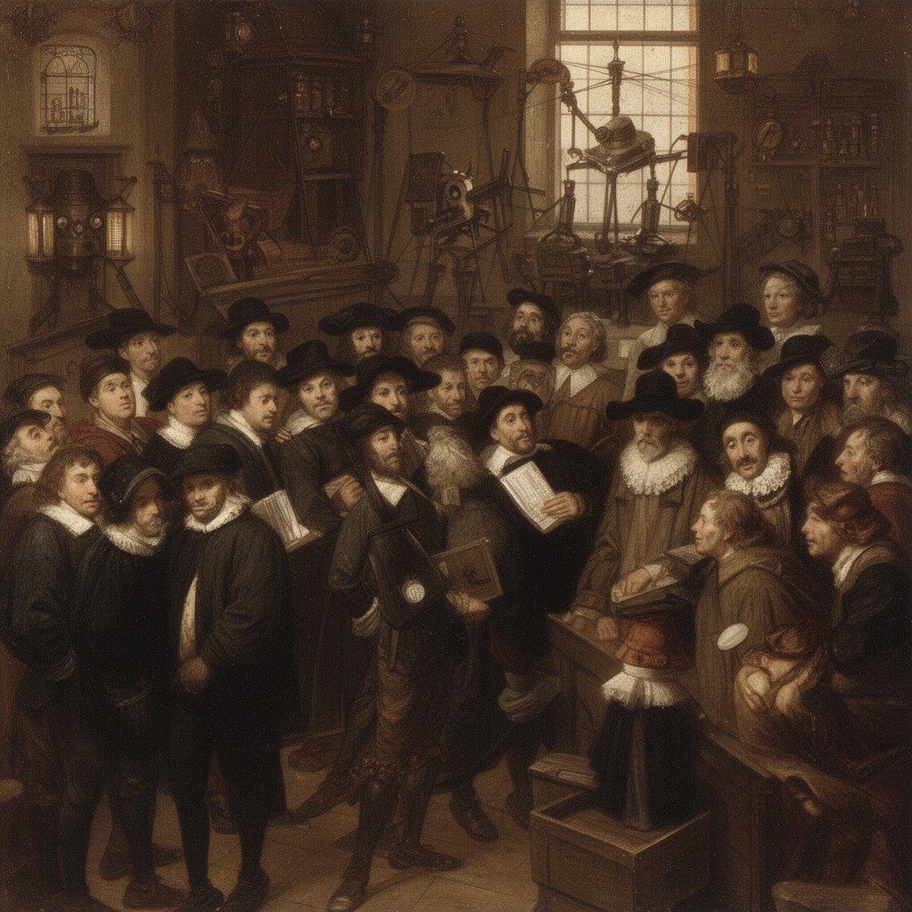 AI-generated illustration of Separatist congregation at Leiden