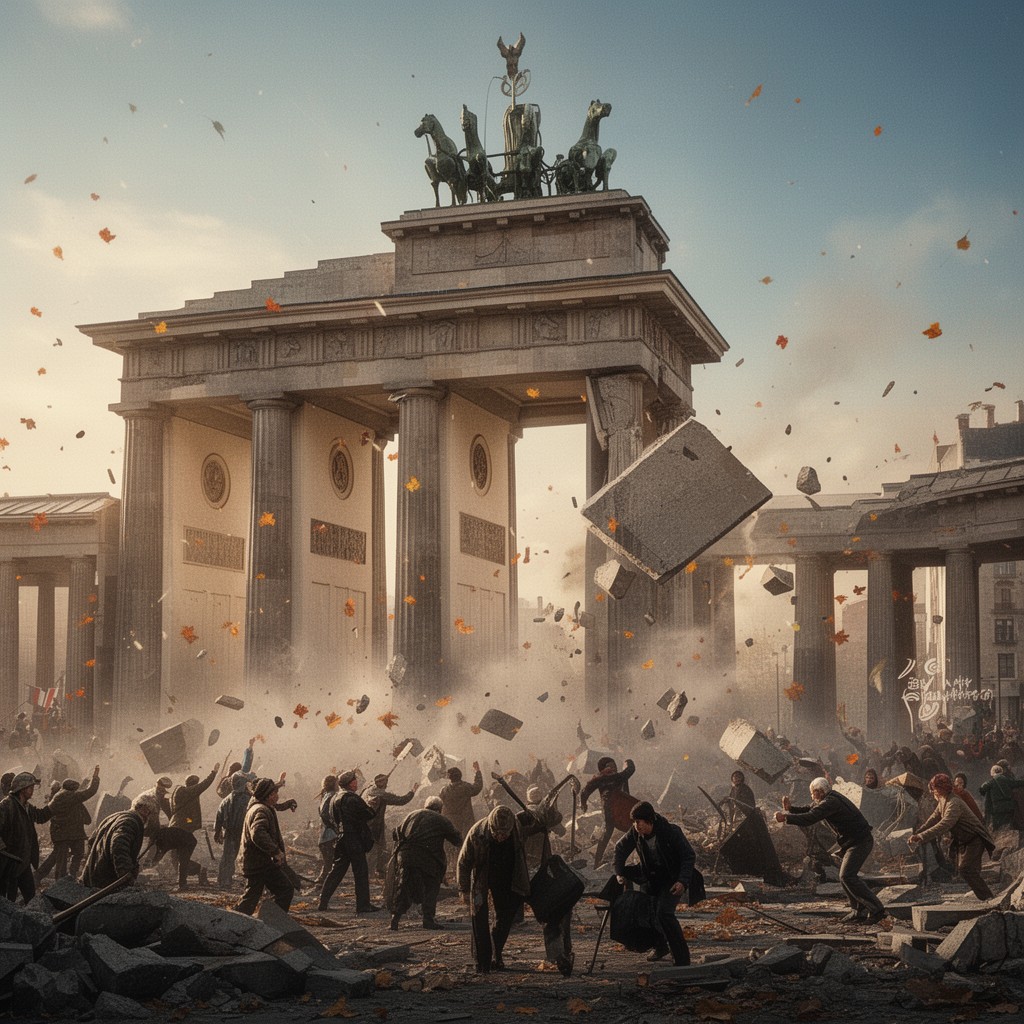 AI-generated illustration of fall of the Berlin Wall