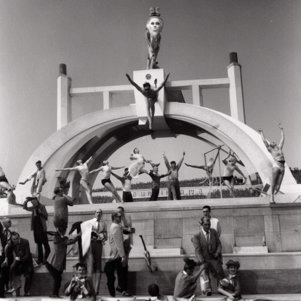 AI-generated illustration of Leni Riefenstahl’s film Olympia