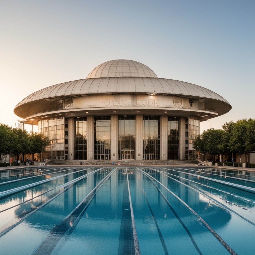 AI-generated illustration of Olympia-Schwimmstadion