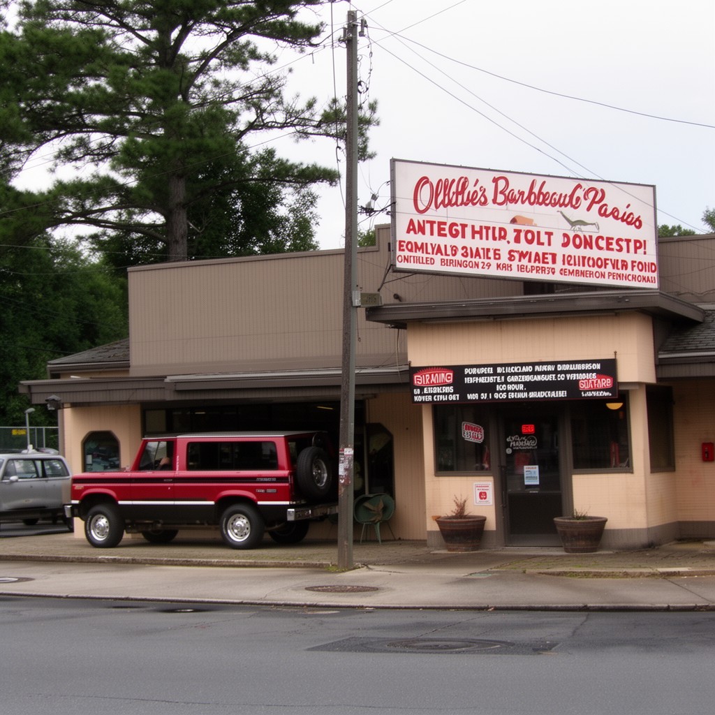 AI-generated illustration of Ollie’s Barbecue purchased a substantial portion of its food from out-of-state suppliers