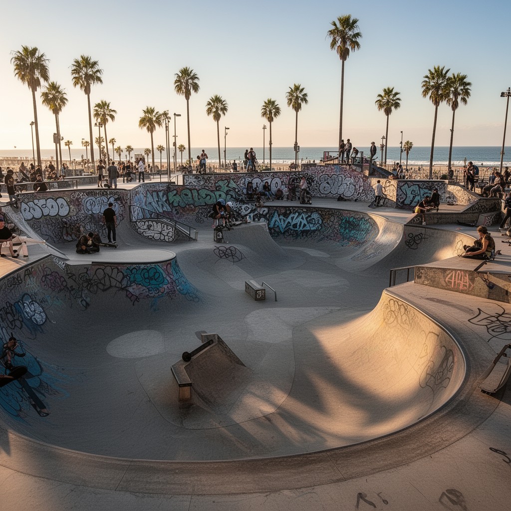 AI-generated illustration of Venice Skatepark