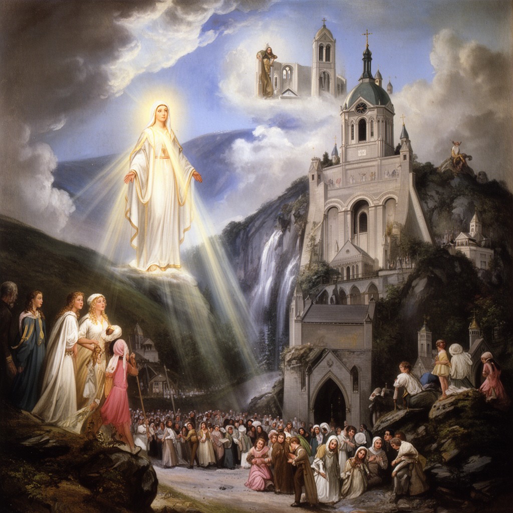 AI-generated illustration of Lourdes apparitions of 1858