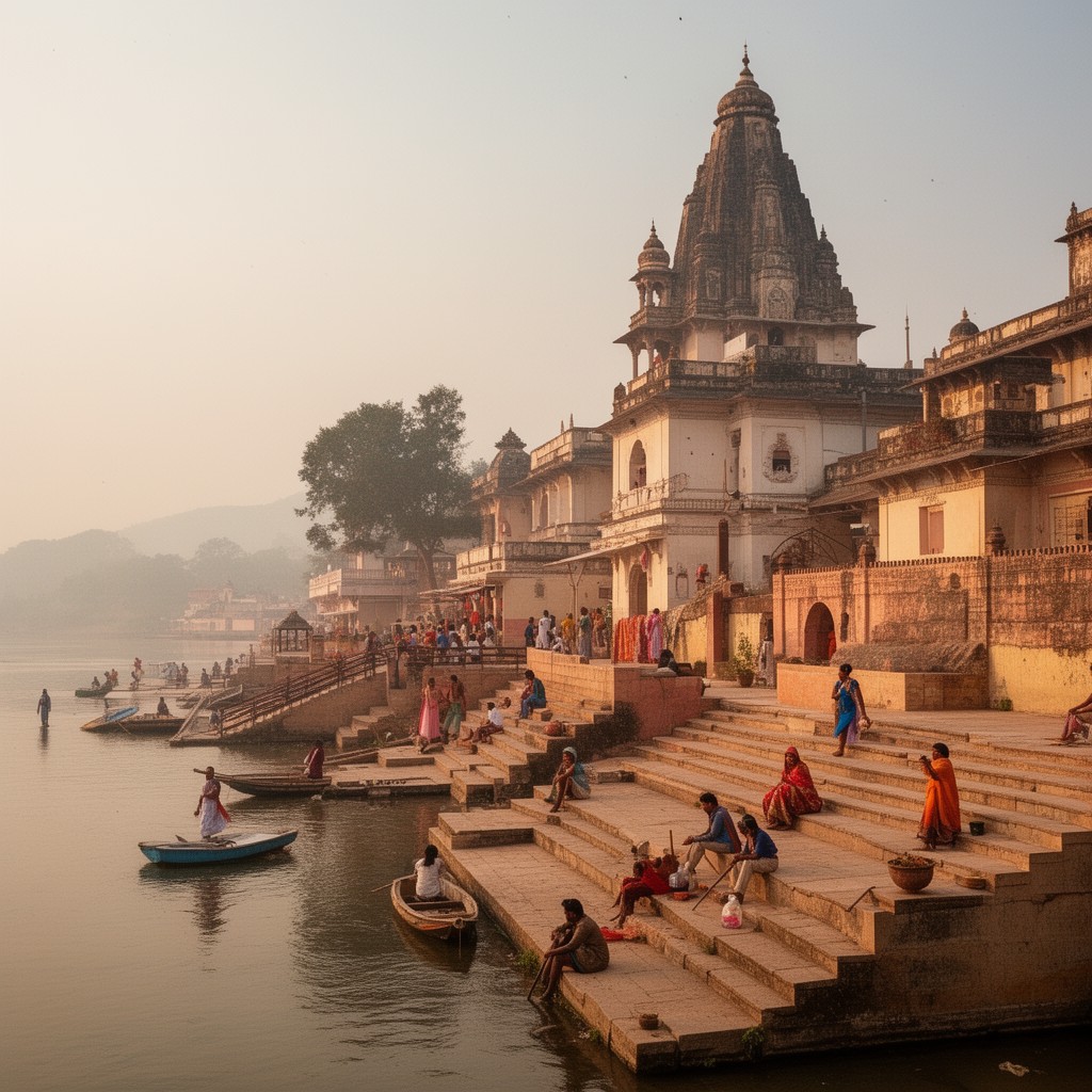 AI-generated illustration of Maheshwar Ghat