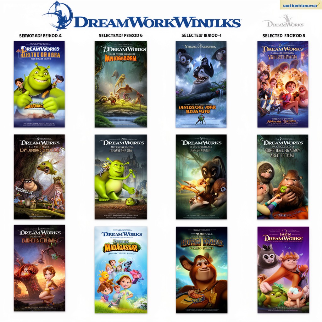 AI-generated illustration of DreamWorks Animation films (selected periods)