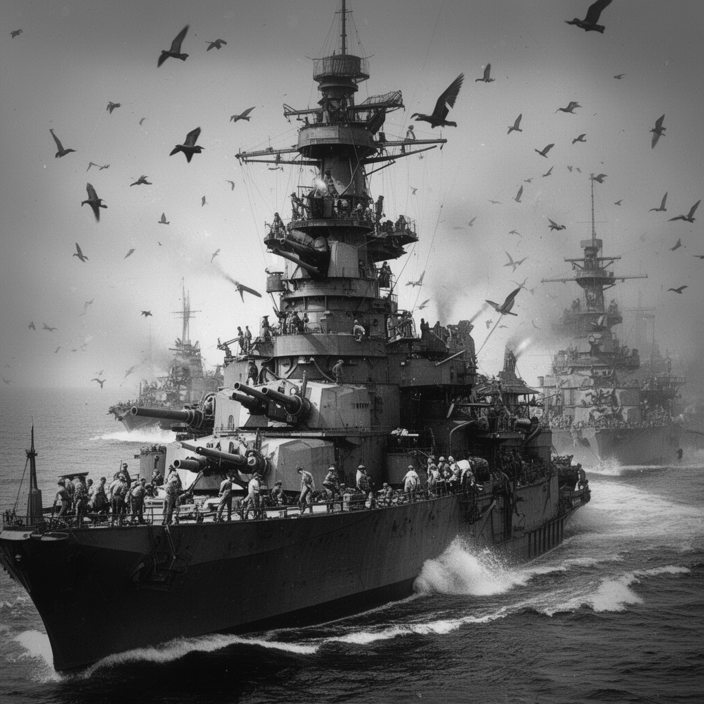 AI-generated illustration of Battle of Surigao Strait
