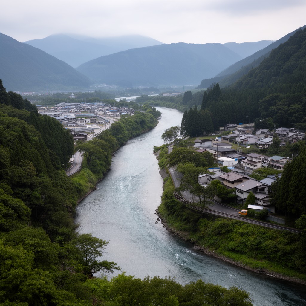 AI-generated illustration of Shinano River