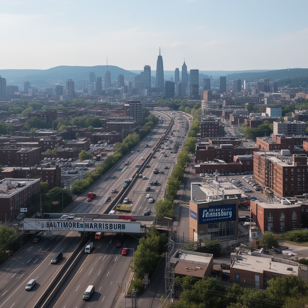 AI-generated illustration of Baltimore–Harrisburg corridor
