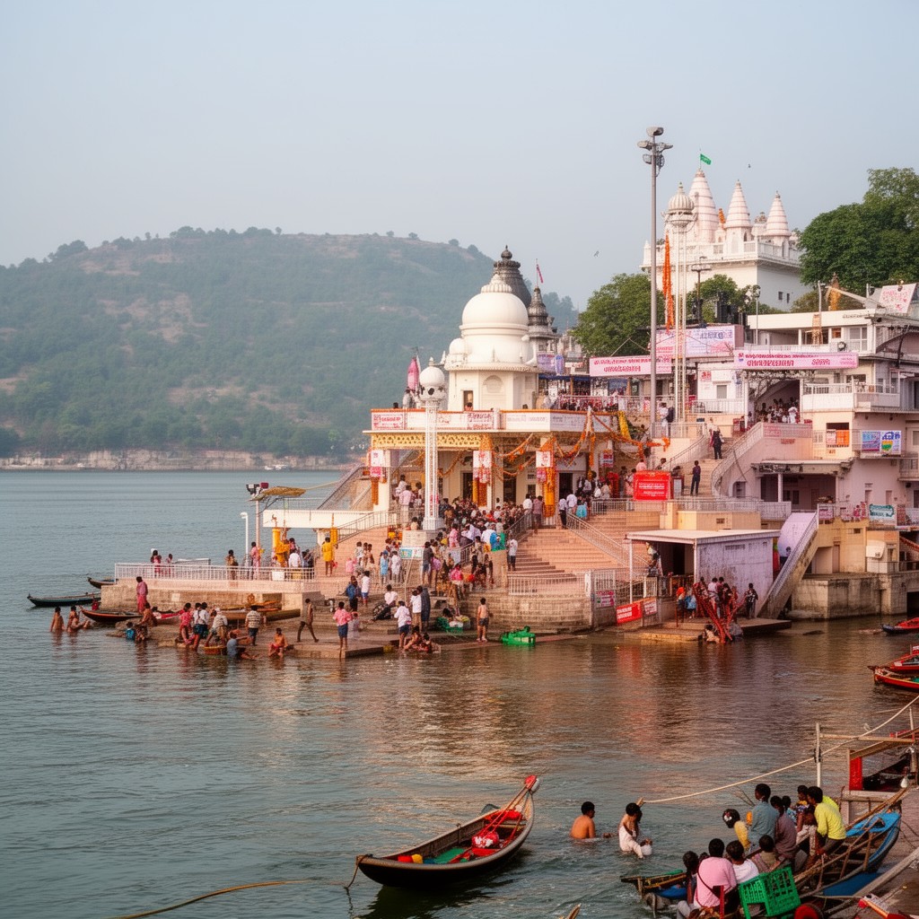 AI-generated illustration of Omkareshwar Ghat