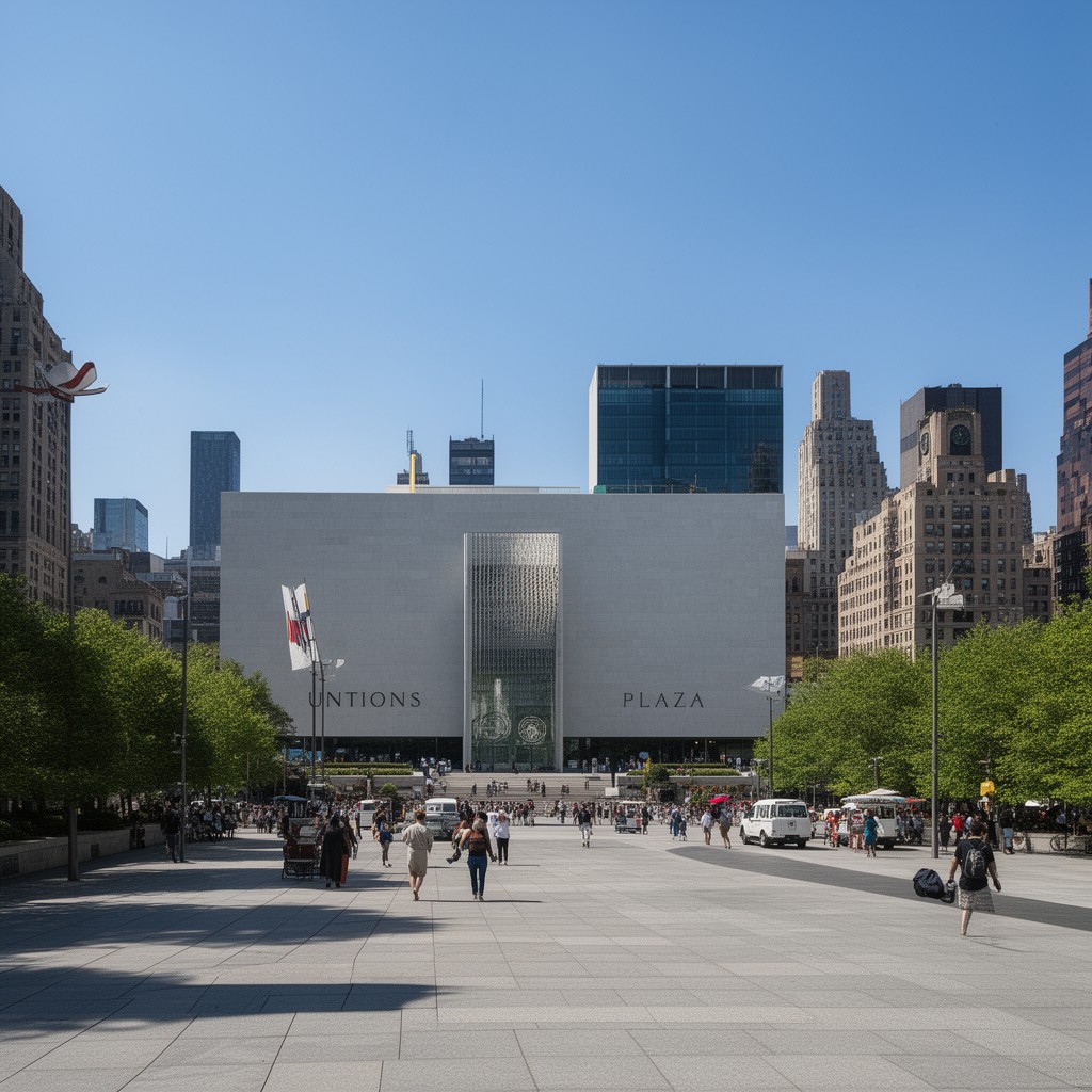 AI-generated illustration of United Nations Plaza