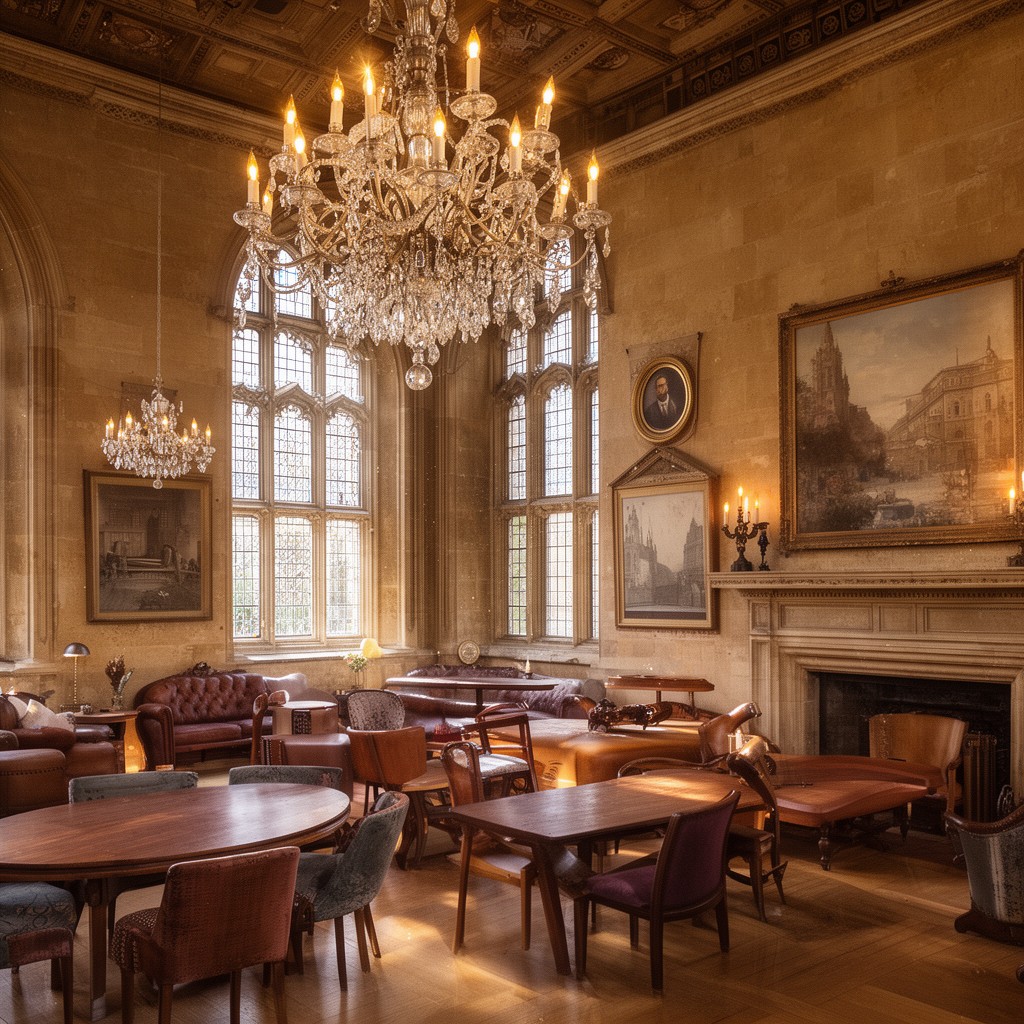 AI-generated illustration of Middle Common Room of The Queen's College, Oxford