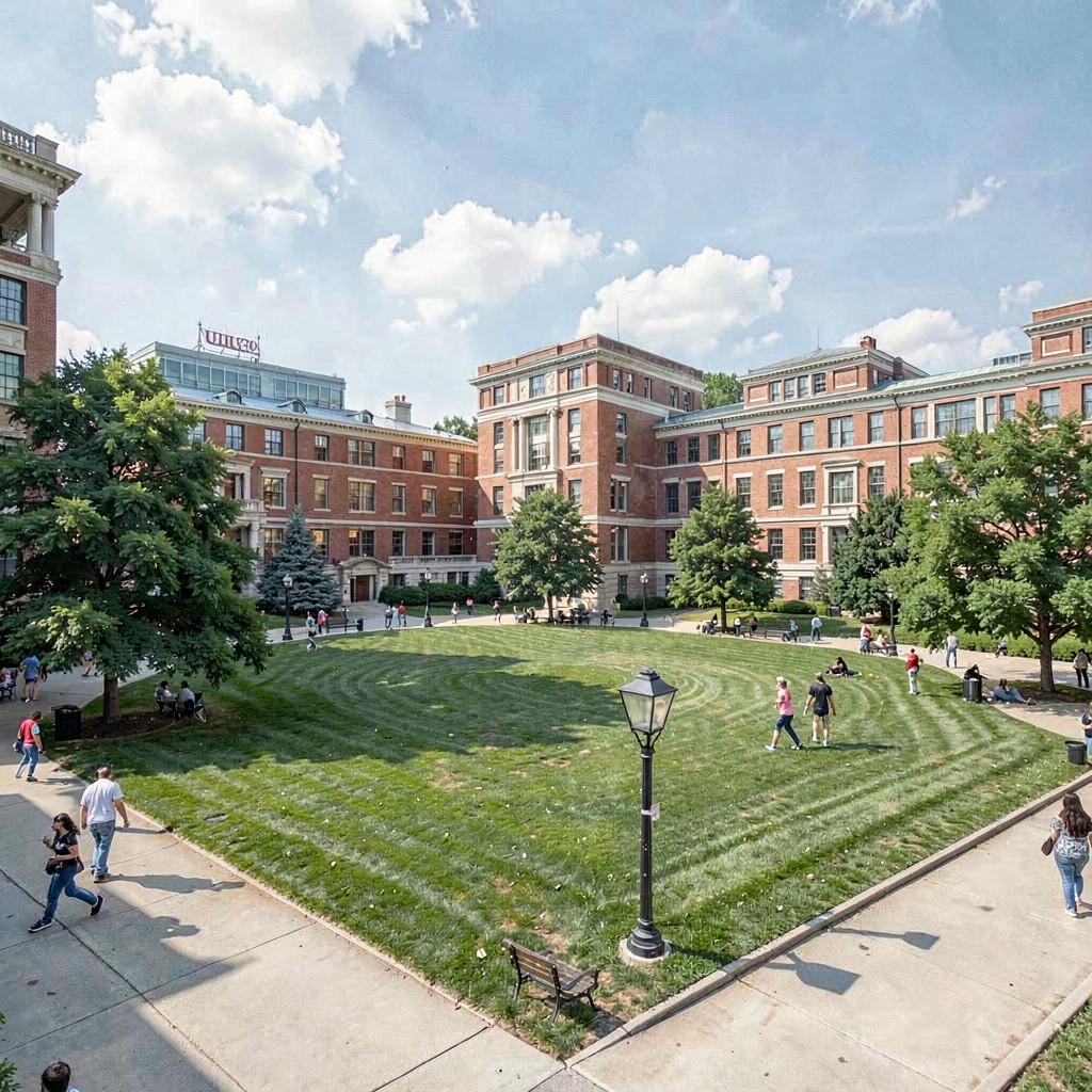 AI-generated illustration of North Quad of UIUC