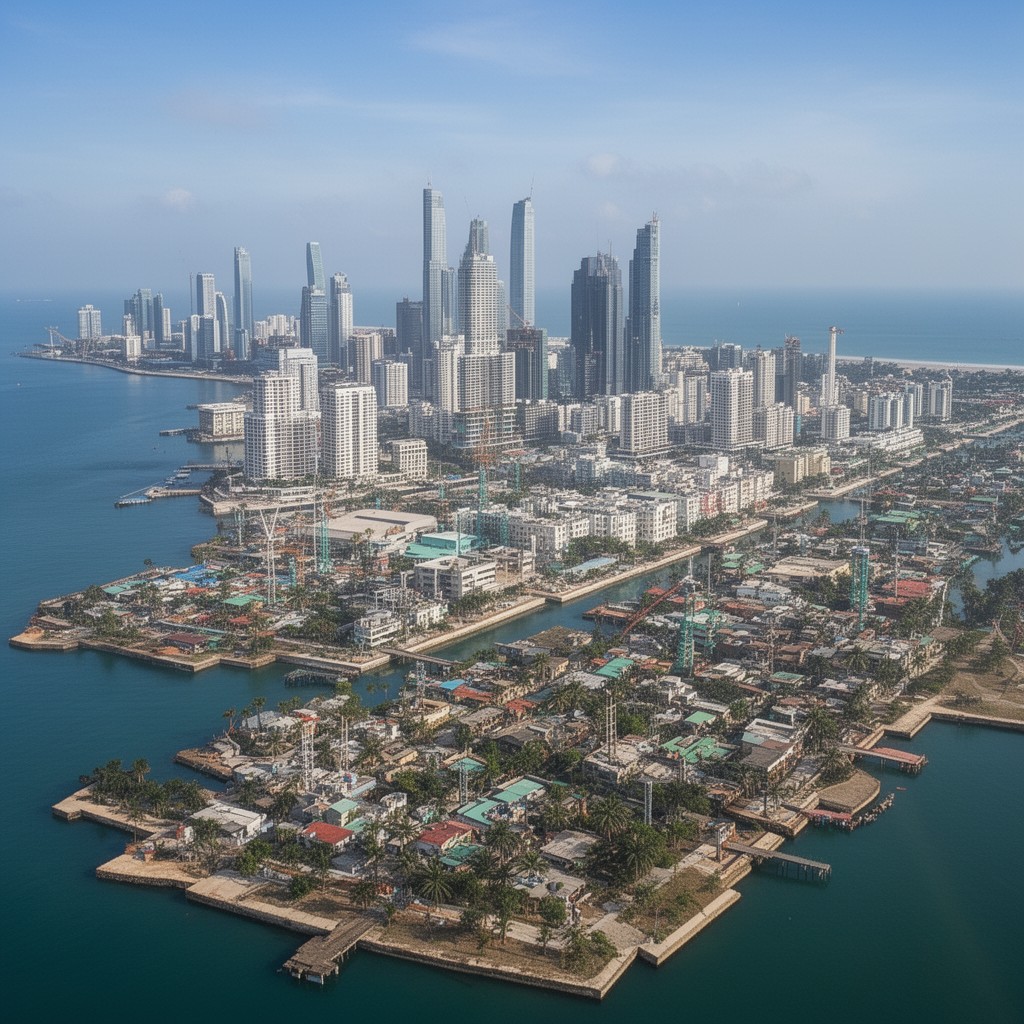 AI-generated illustration of Eko Atlantic (reclaimed land project)