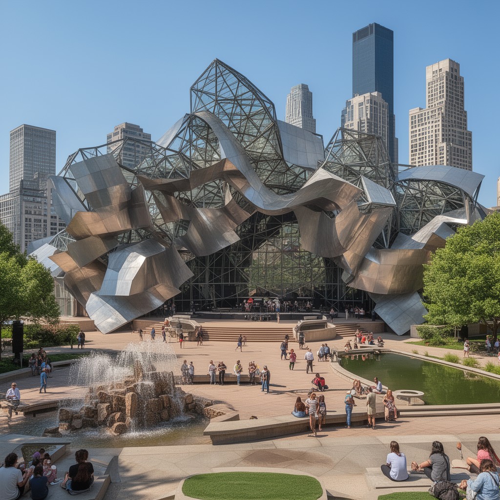 AI-generated illustration of Jay Pritzker Pavilion